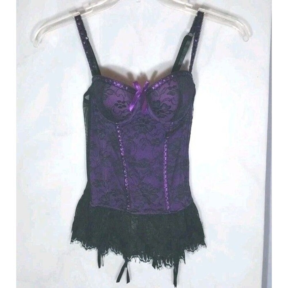 Baci Lace Corset Bustier Purple Black Push Up Padded Lingerie Medium